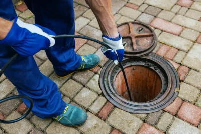 Plumber cleaning an outdoor sewer drain in Auburndale