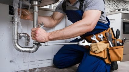 Technician using electronic equipment to detect a plumbing leak in Auburndale